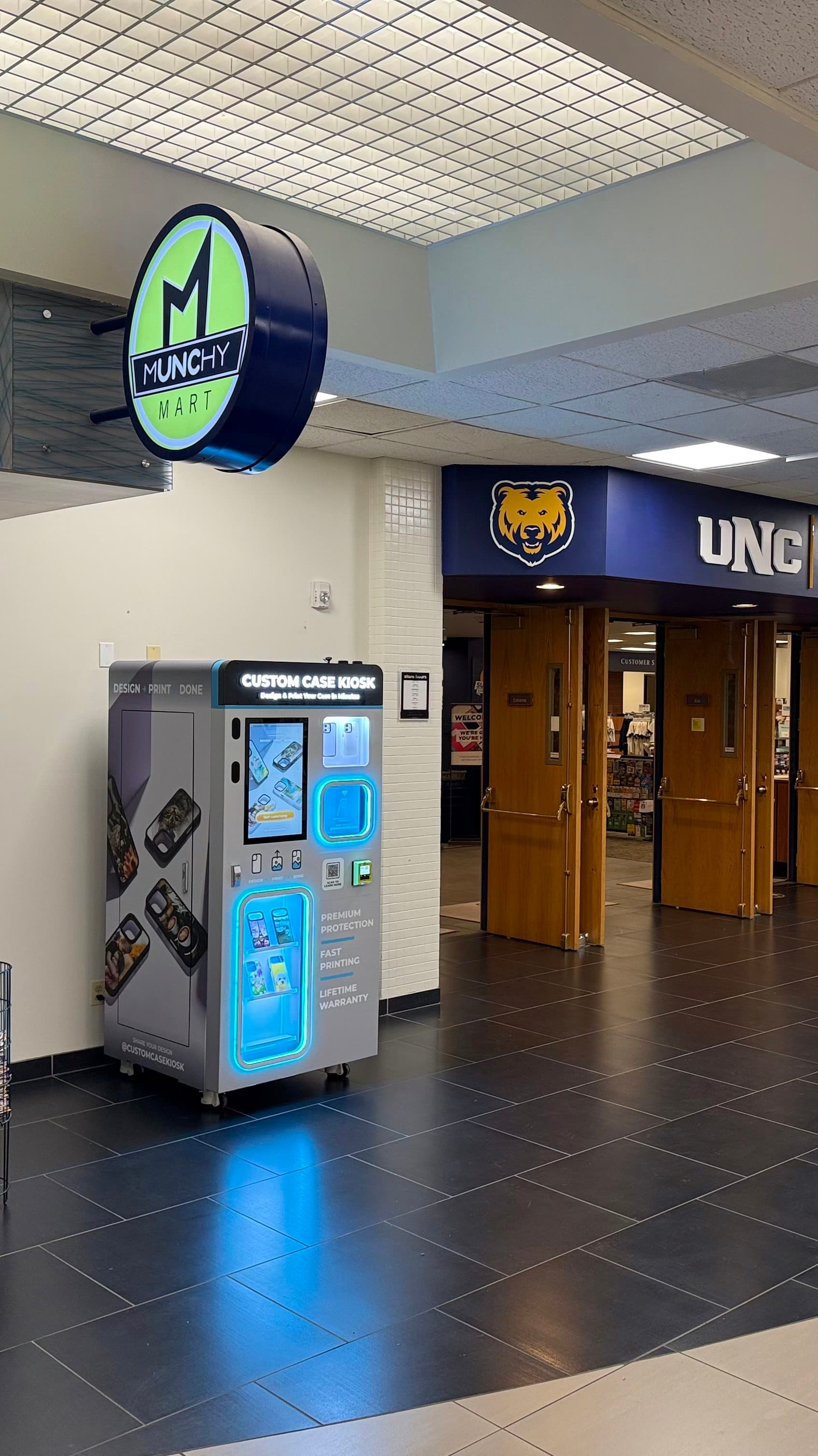 Custom Case Kiosk at the University of Northern Colorado in Greeley, Colorado, offering on-demand personalized phone case printing in minutes.